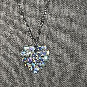 Crystal Heart Pendant Necklace - Iridescent Stones - Women's Jewelry